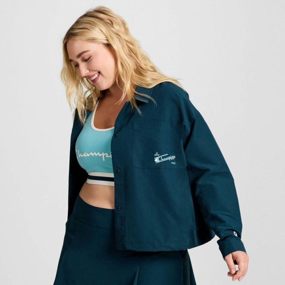 Champion Women's Snap Front Top - Teal Blue XL